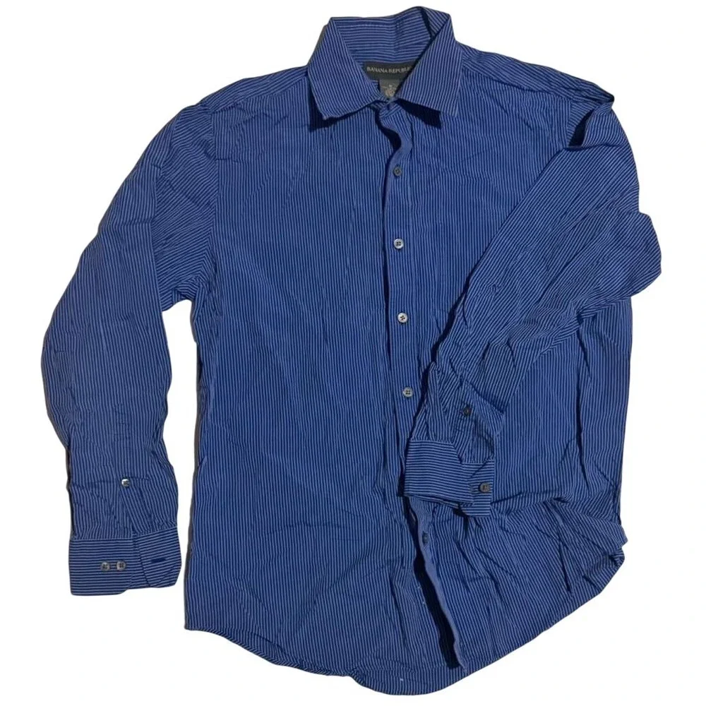 Banana Republic Mens Blue Micro Stripe Button Down Shirt Long Sleeve Cotton M